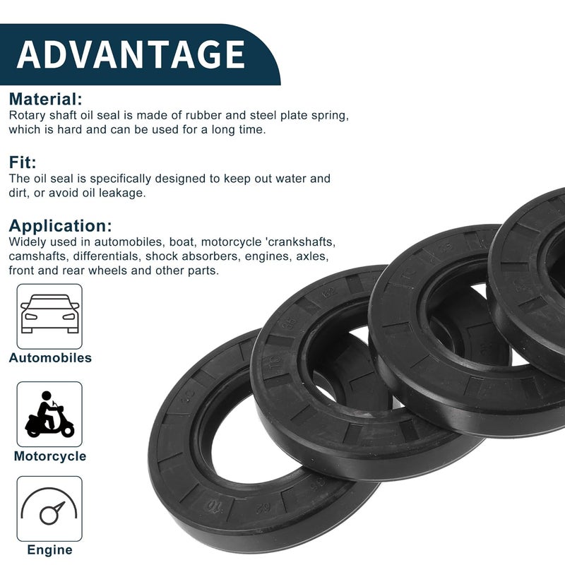 TUCKBOLD Universal Oil Seal TC Double Lip W Steel Spring Seal Ring Rotary Shaft Seal 35x62x10mm High Pressure NBR Rubber Black 5 Pcs - Image 4